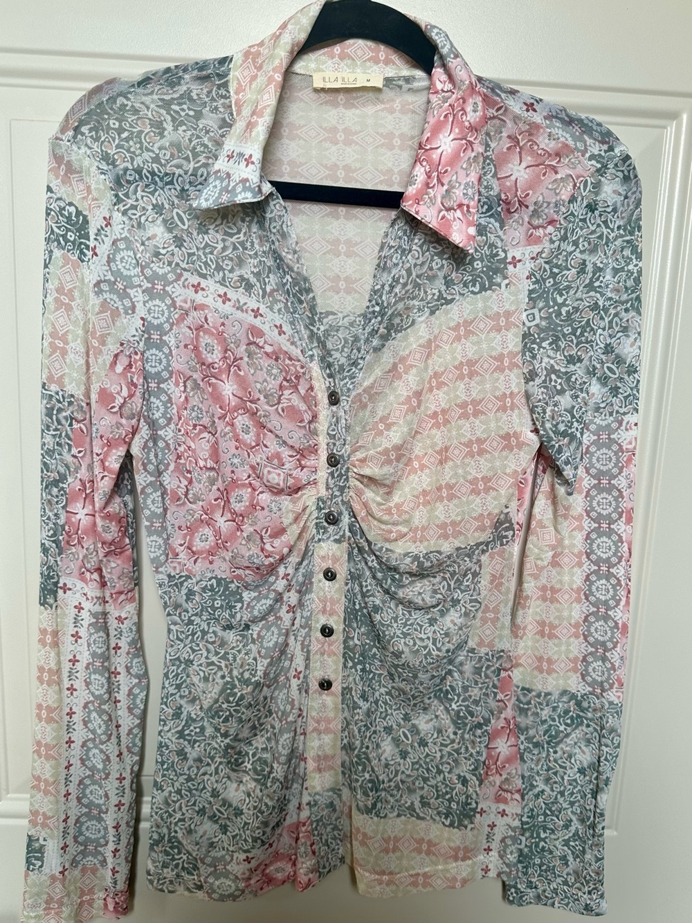 ILLA ILLA Pink & Gray Patchwork Button-Up Top